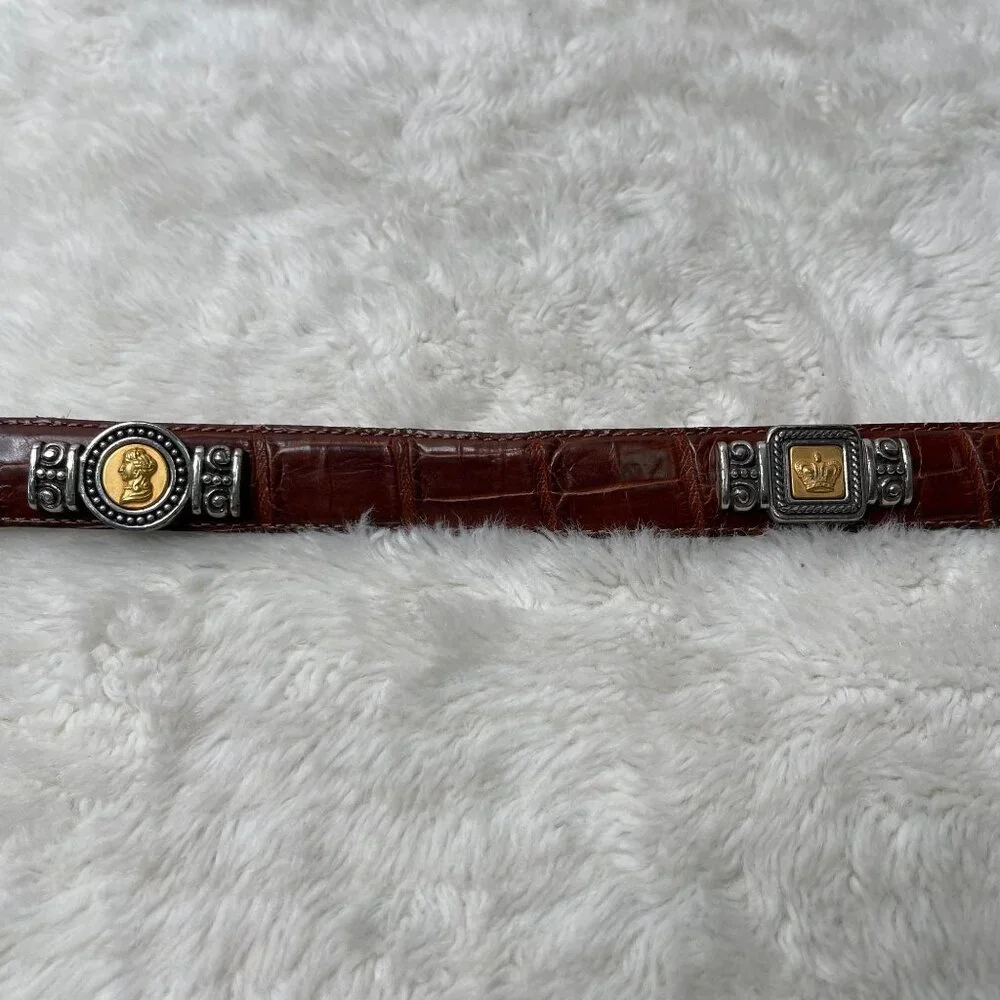 Brighton Museum Women's Brown Leather Rhinestone Belt Size Medium